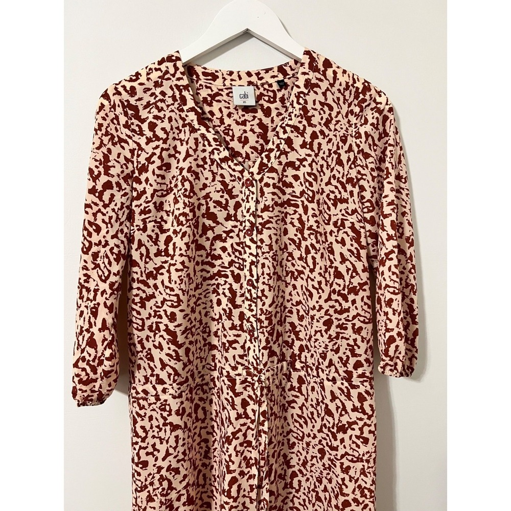 Cabi Sienna Dress Women XS Red Leopard Print Drawstring Waist Ruffle Hem 5406 - Picture 6 of 11